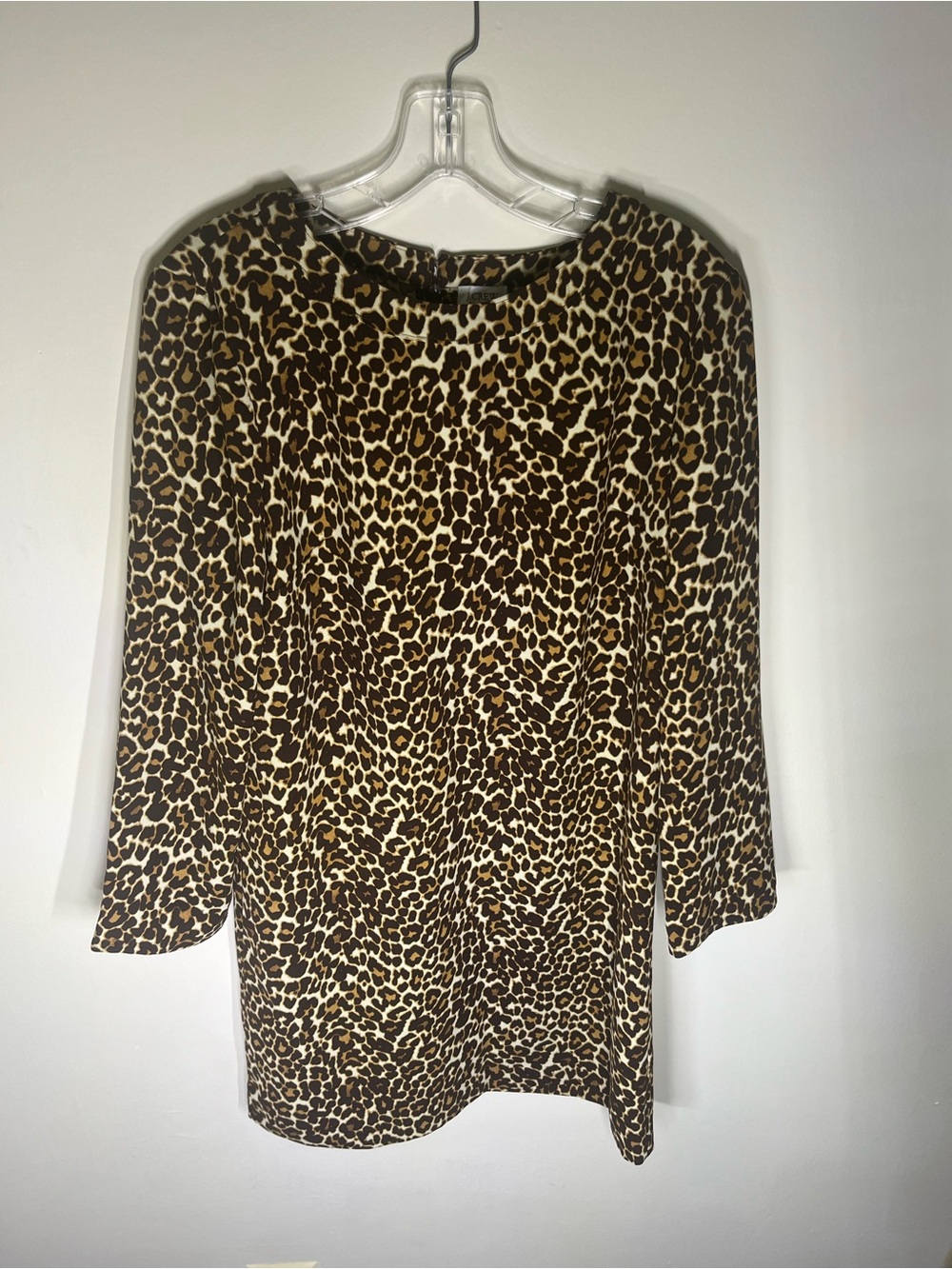 Women's J.Crew Animal/Leopard Print Crepe Shift Dress Three-Quarter Sleeve Sz 6
